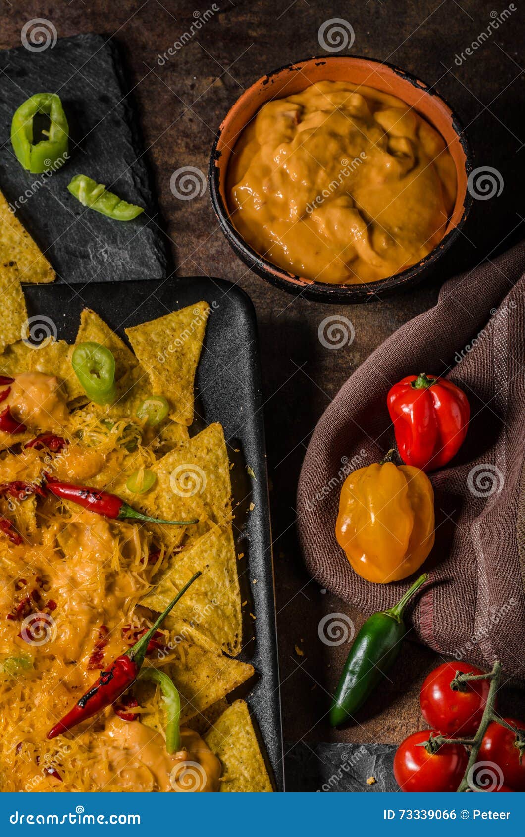 Baked Nachos with cheese stock photo. Image of chilli 73339066