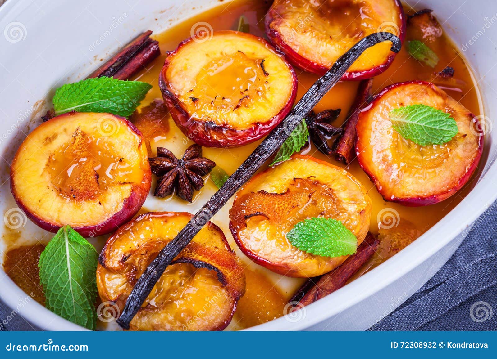 Baked nectarines with mint stock photo. Image of nectarine 72308932