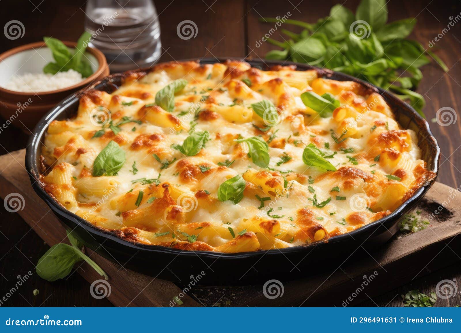 Baked Pasta with Cheese and Eggs. Generative AI Stock Illustration