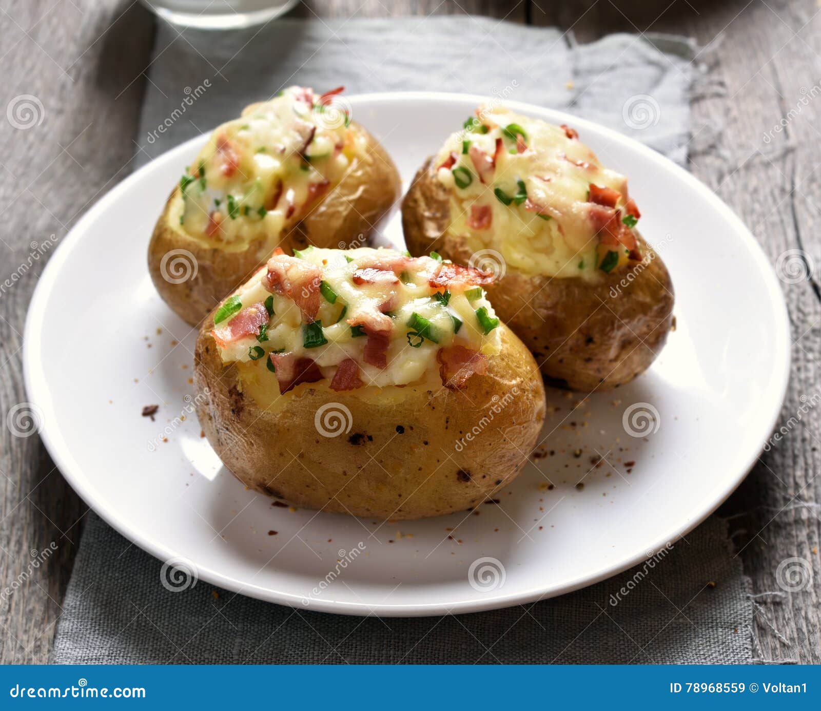 Baked Potato with Bacon and Cheese Stock Image - Image of herbs, cheese