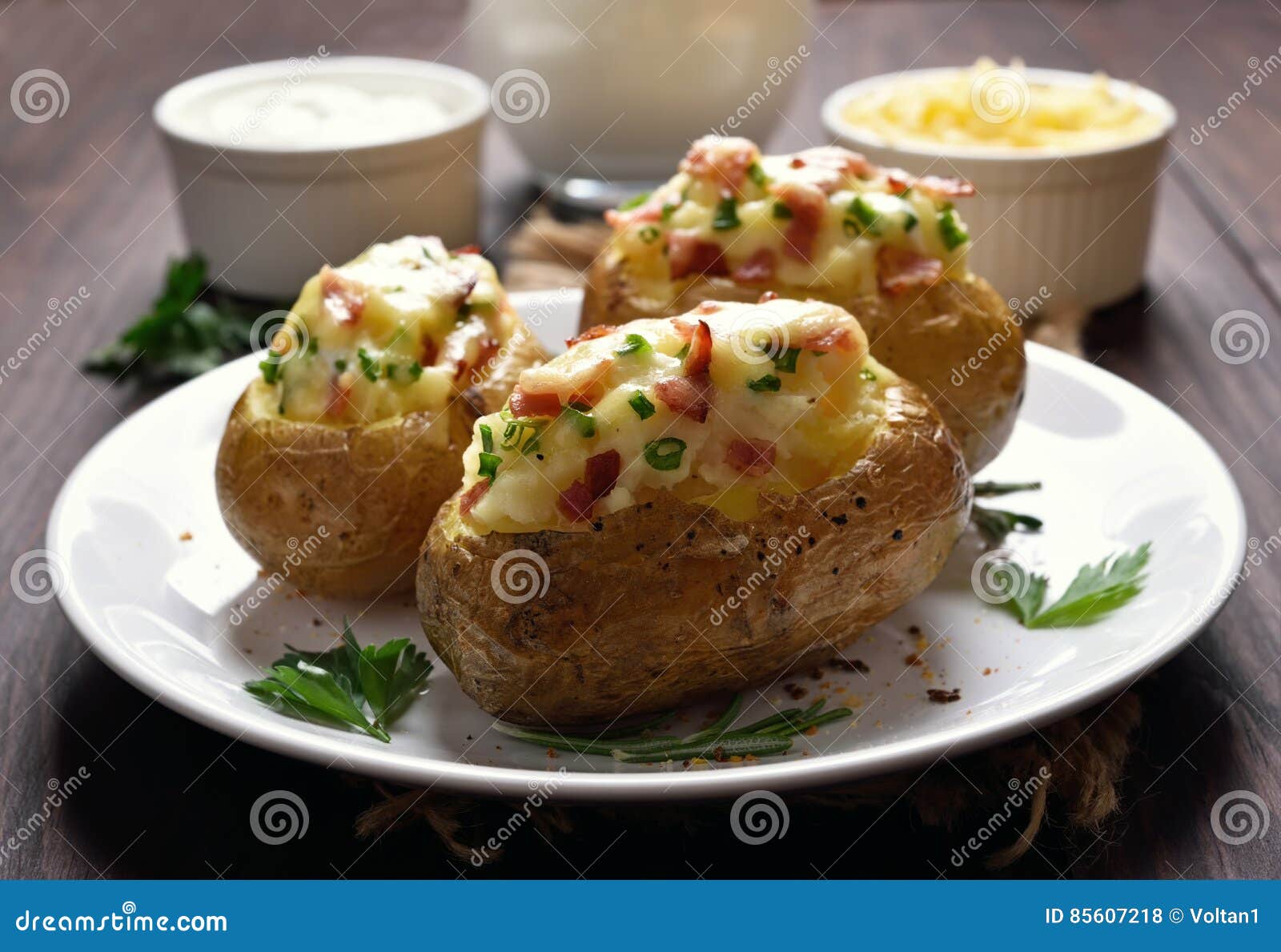 Baked Potato with Bacon and Cheese Stock Photo - Image of grilled, food