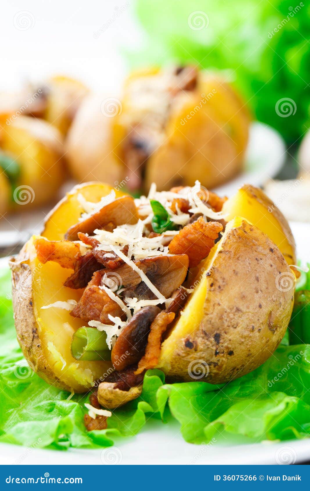 Baked Potato with Bacon and Mushrooms Stock Photo Image of snack