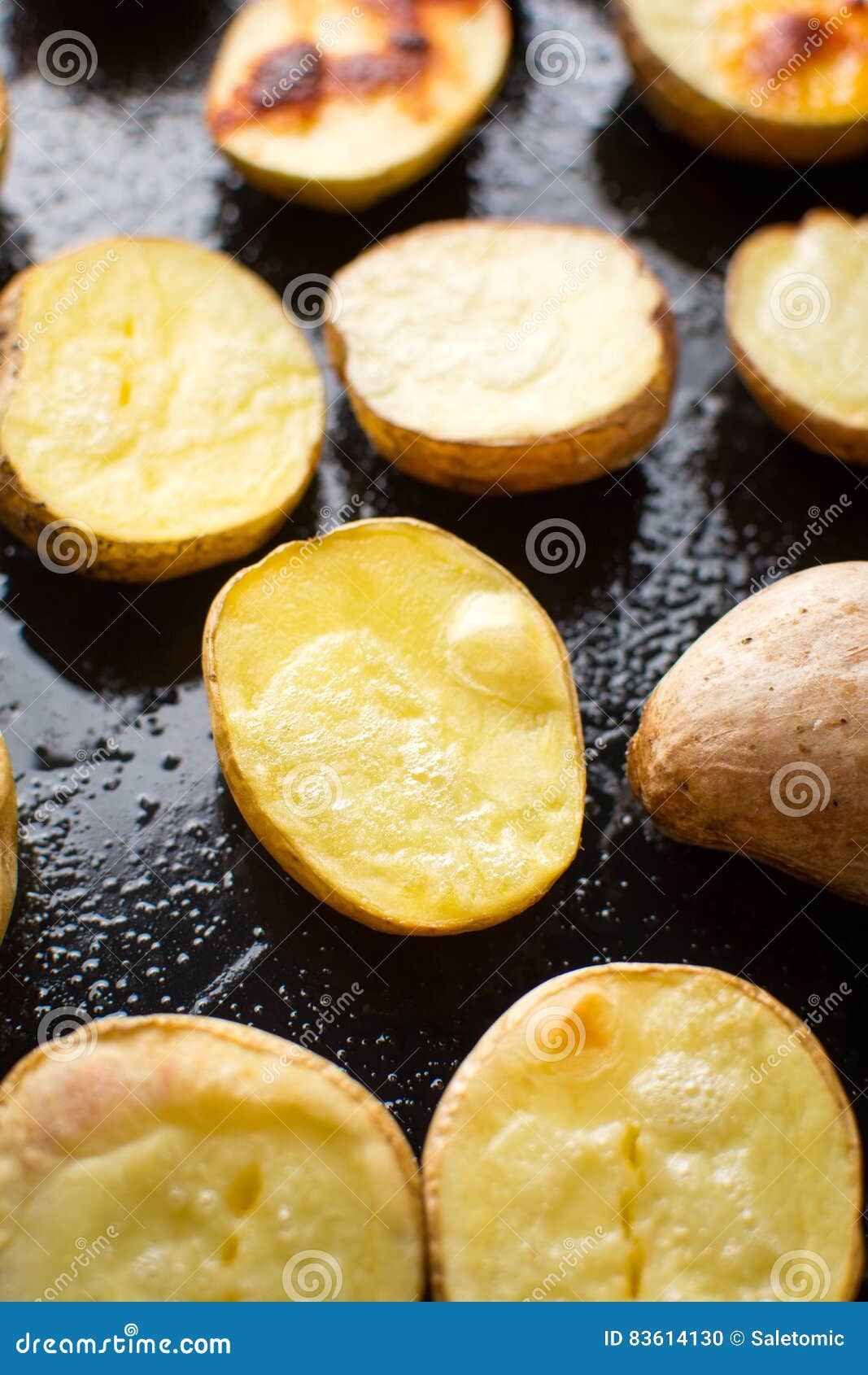 Baked Potato on a Black Plate Stock Photo Image of organic, slice