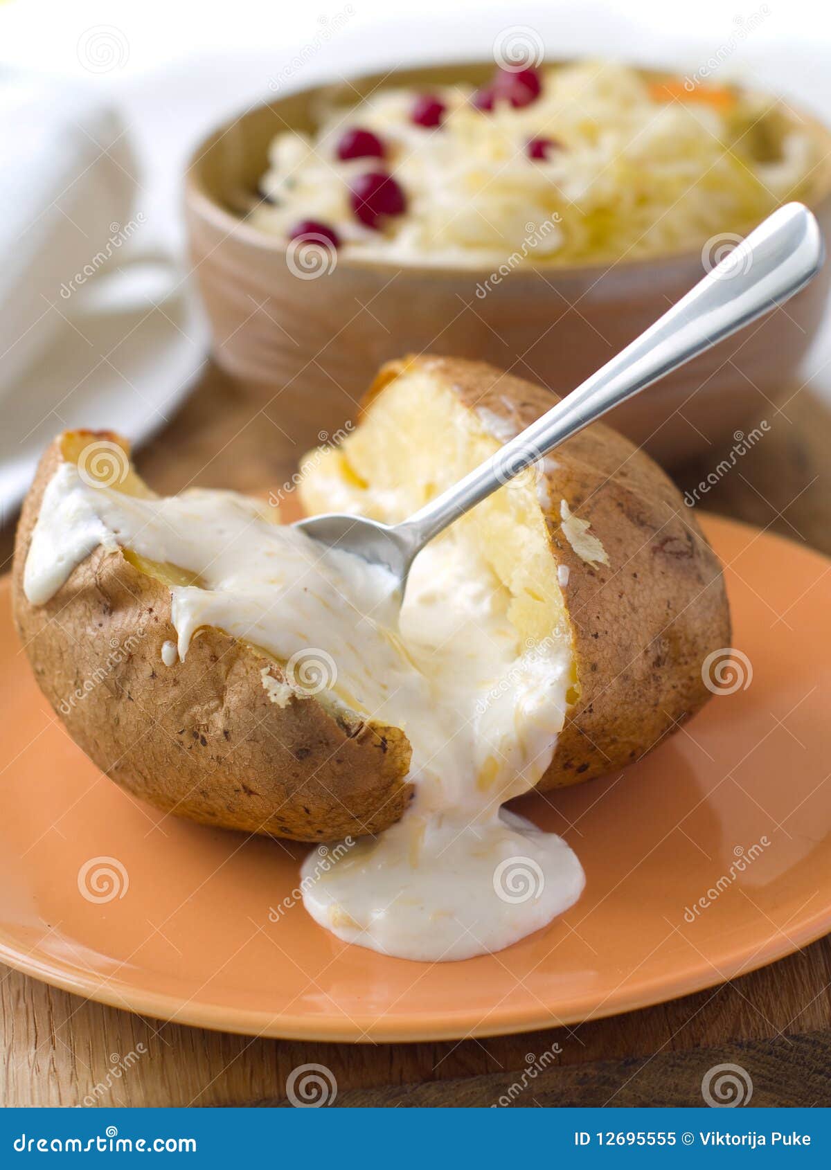 Baked potato with sauce stock image. Image of fried, baked 12695555
