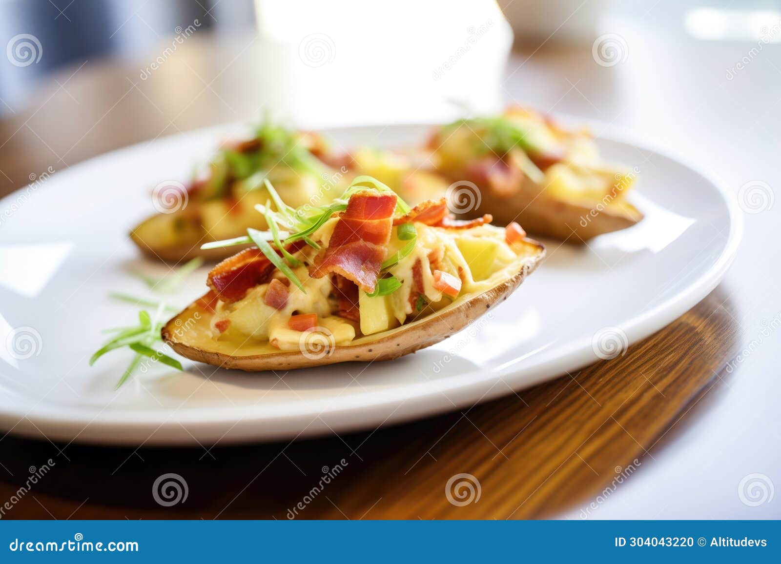 Baked Potato Skins Stuffed with Cheese and Bacon Stock Photo Image of