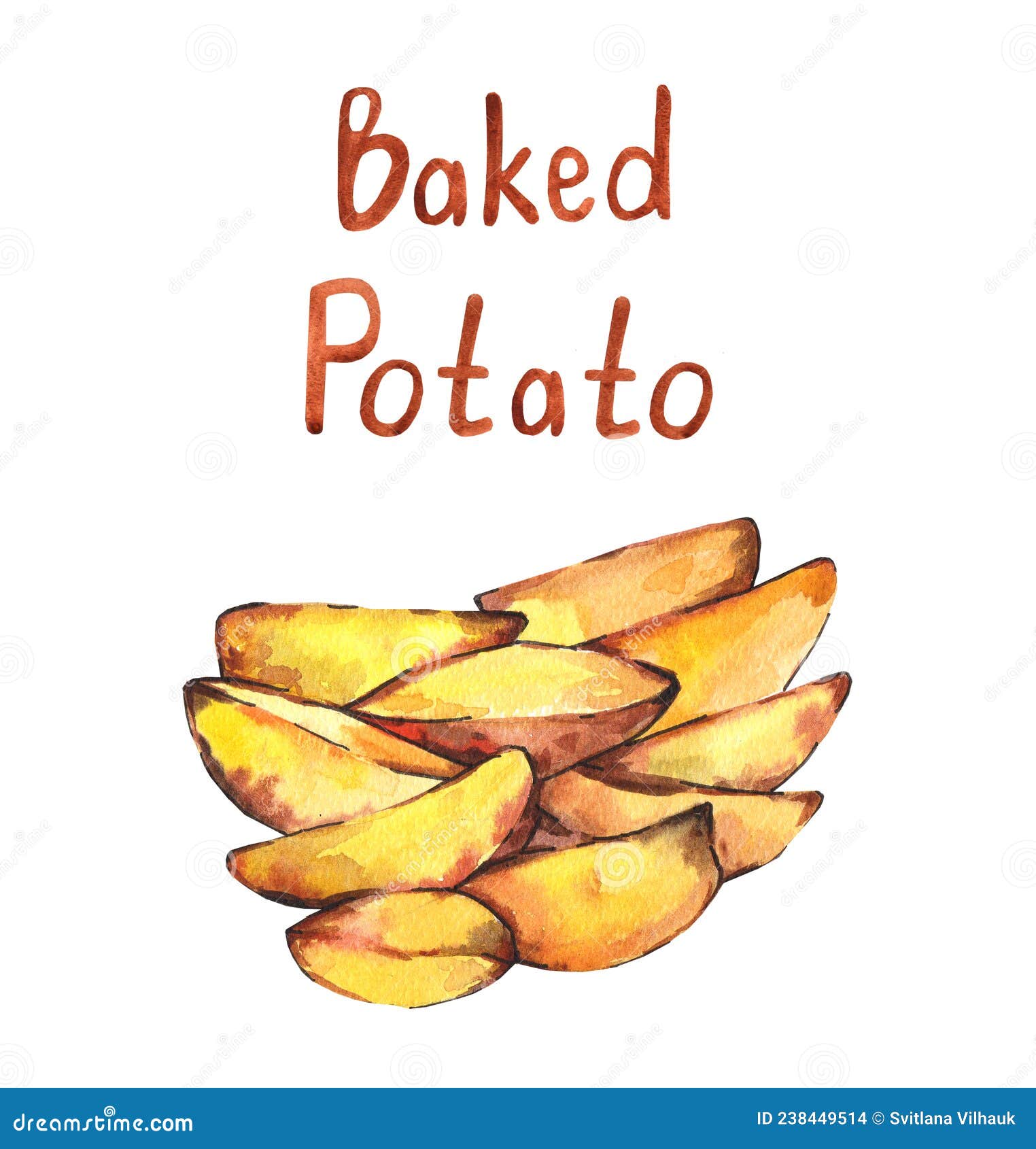 Baked Potato Watercolor Illustration. Fast Food Stock Photo - Image of