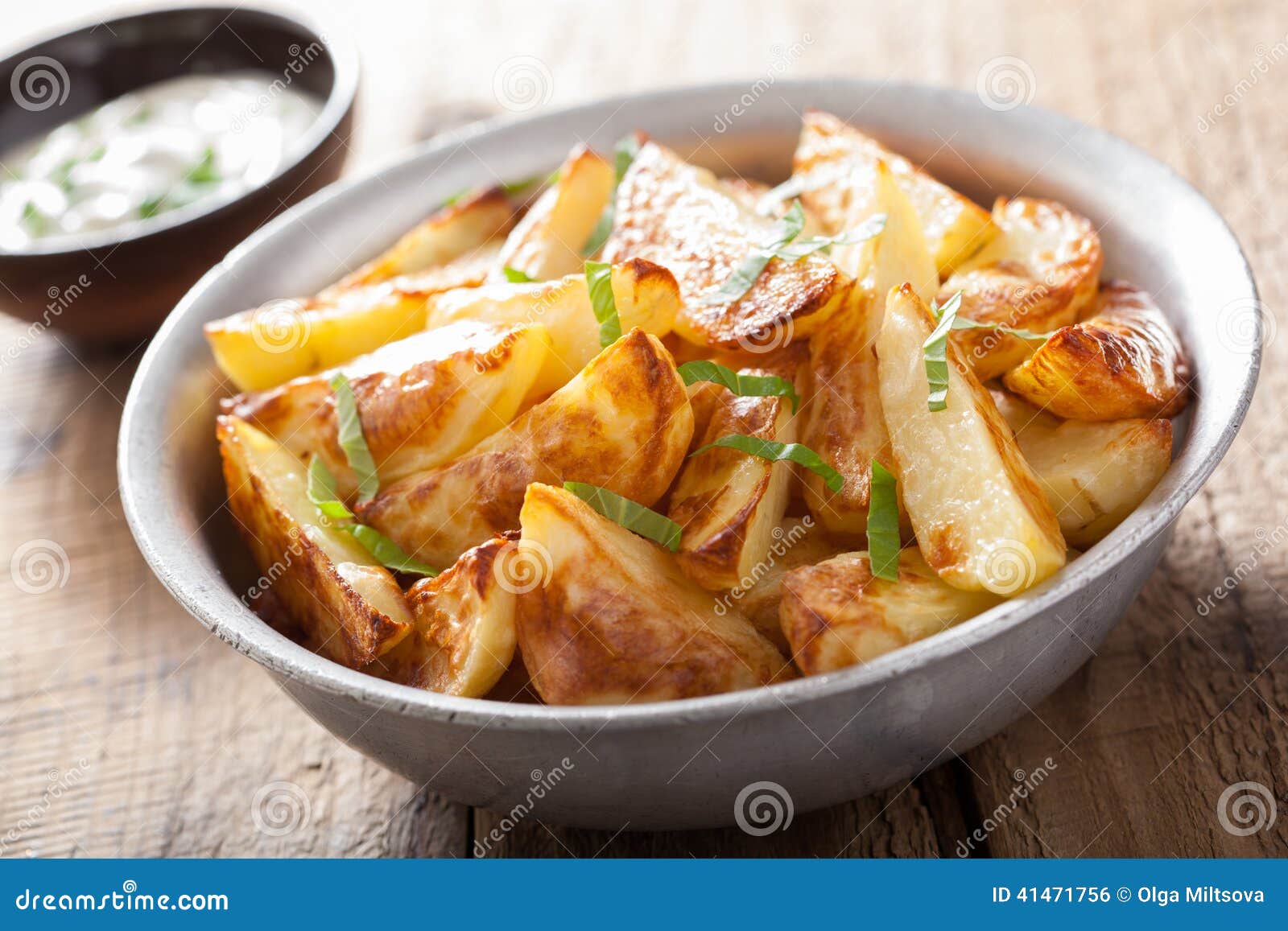 Baked Potato Wedges with Yogurt Dip Stock Photo Image of dinner
