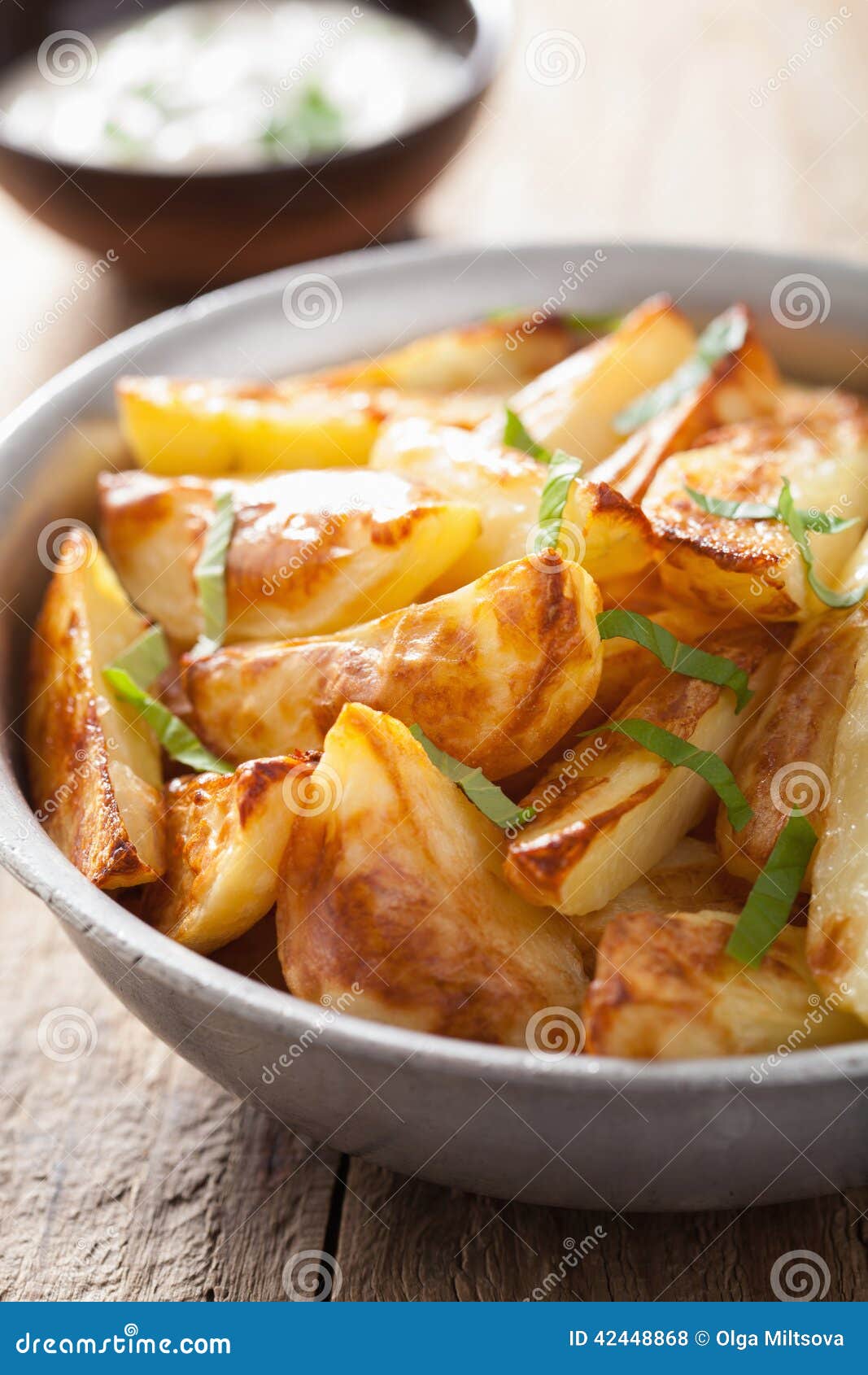 Baked Potato Wedges with Yogurt Dip Stock Photo Image of vegetable