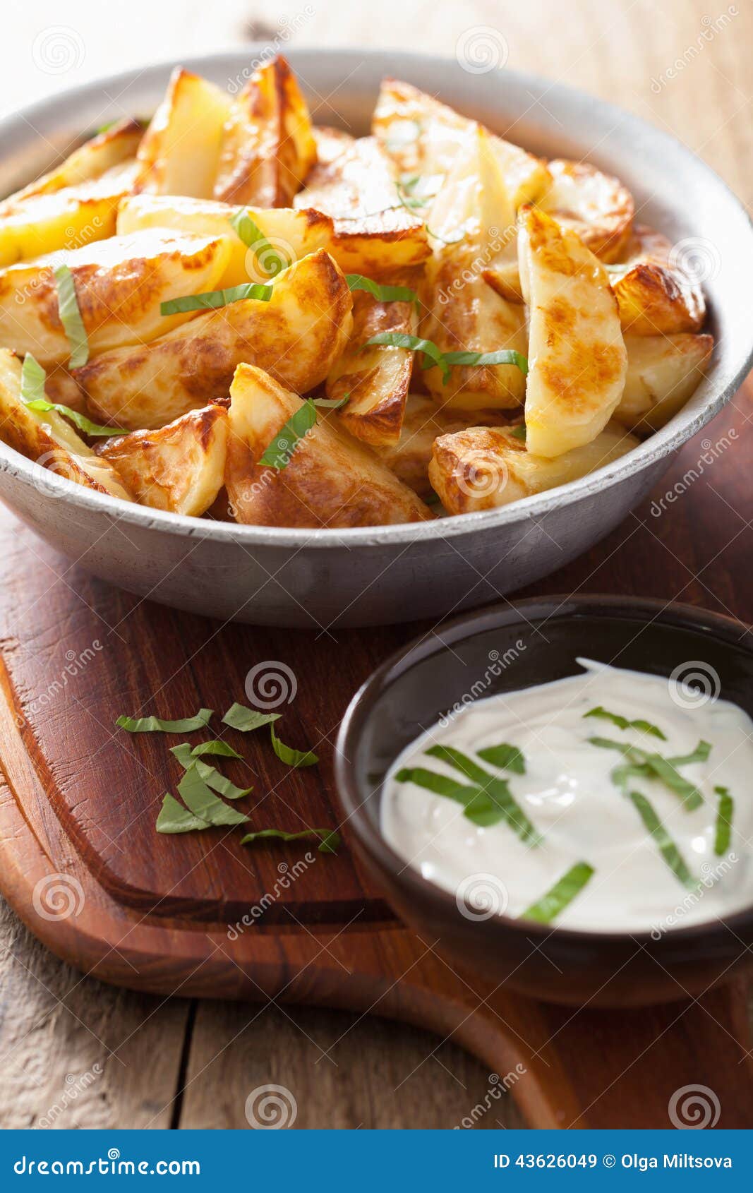 Baked Potato Wedges with Yogurt Dip Stock Image Image of vegetarian
