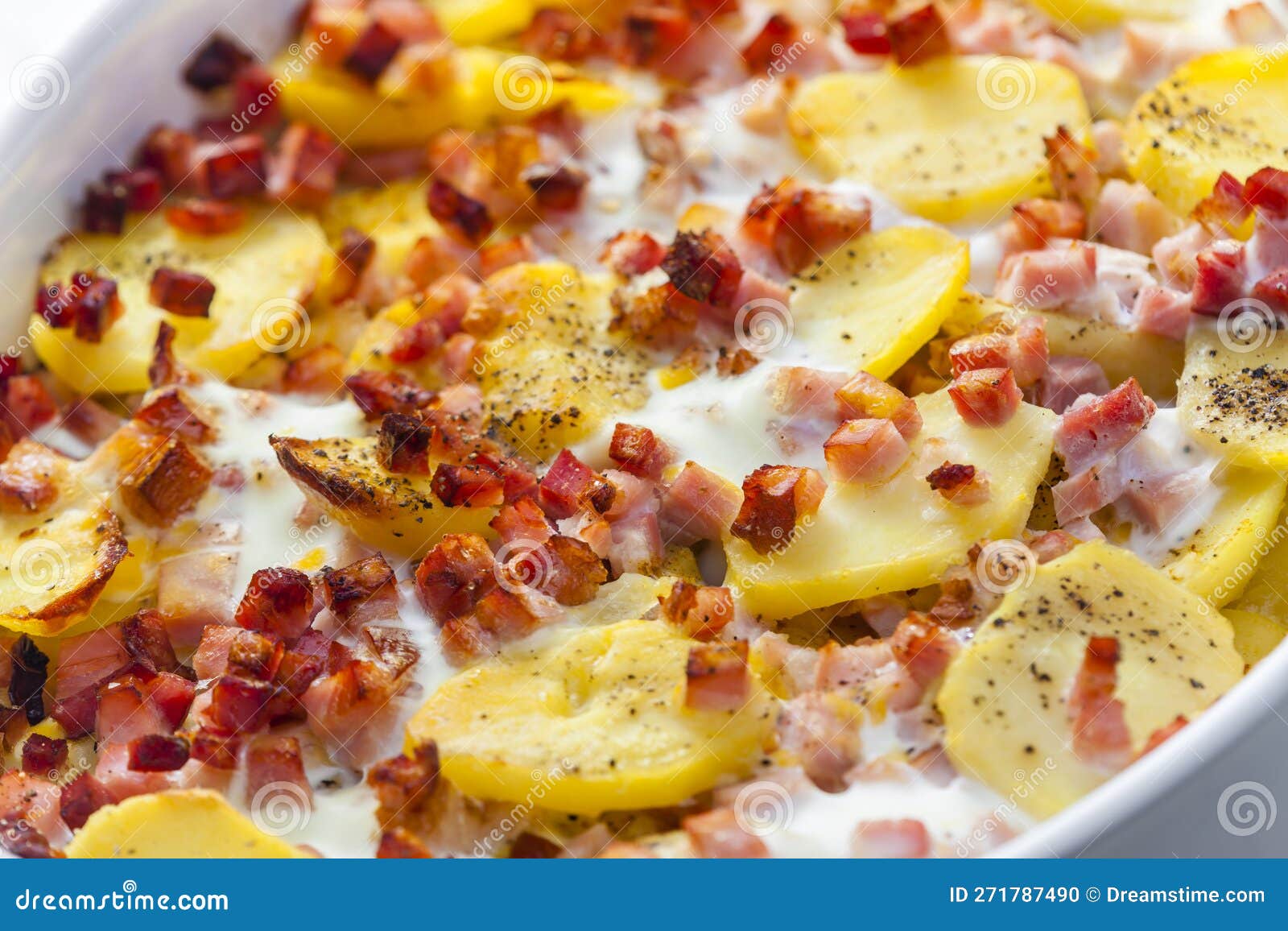 Baked Potatoes with Bacon and Eggs Stock Photo Image of gratine