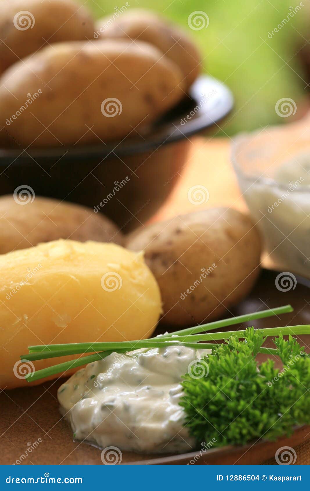 Baked potatoes with quark stock photo. Image of curd 12886504