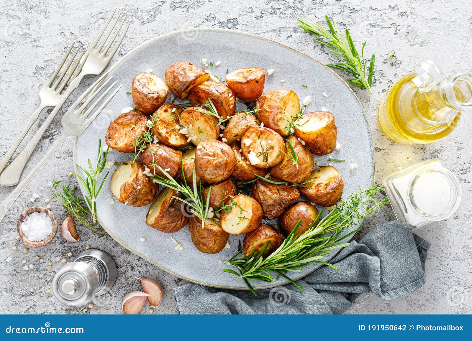 Baked Potatoes with Rosemary, Thyme and Garlic Stock Photo Image of