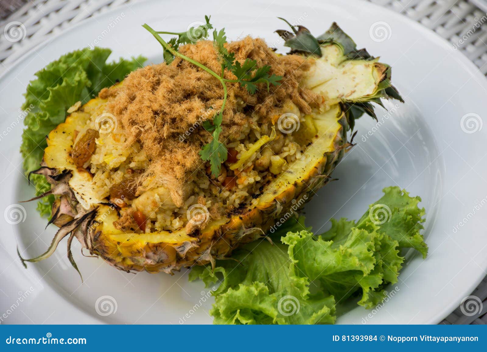 Baked rice with pineapple stock photo. Image of fried 81393984