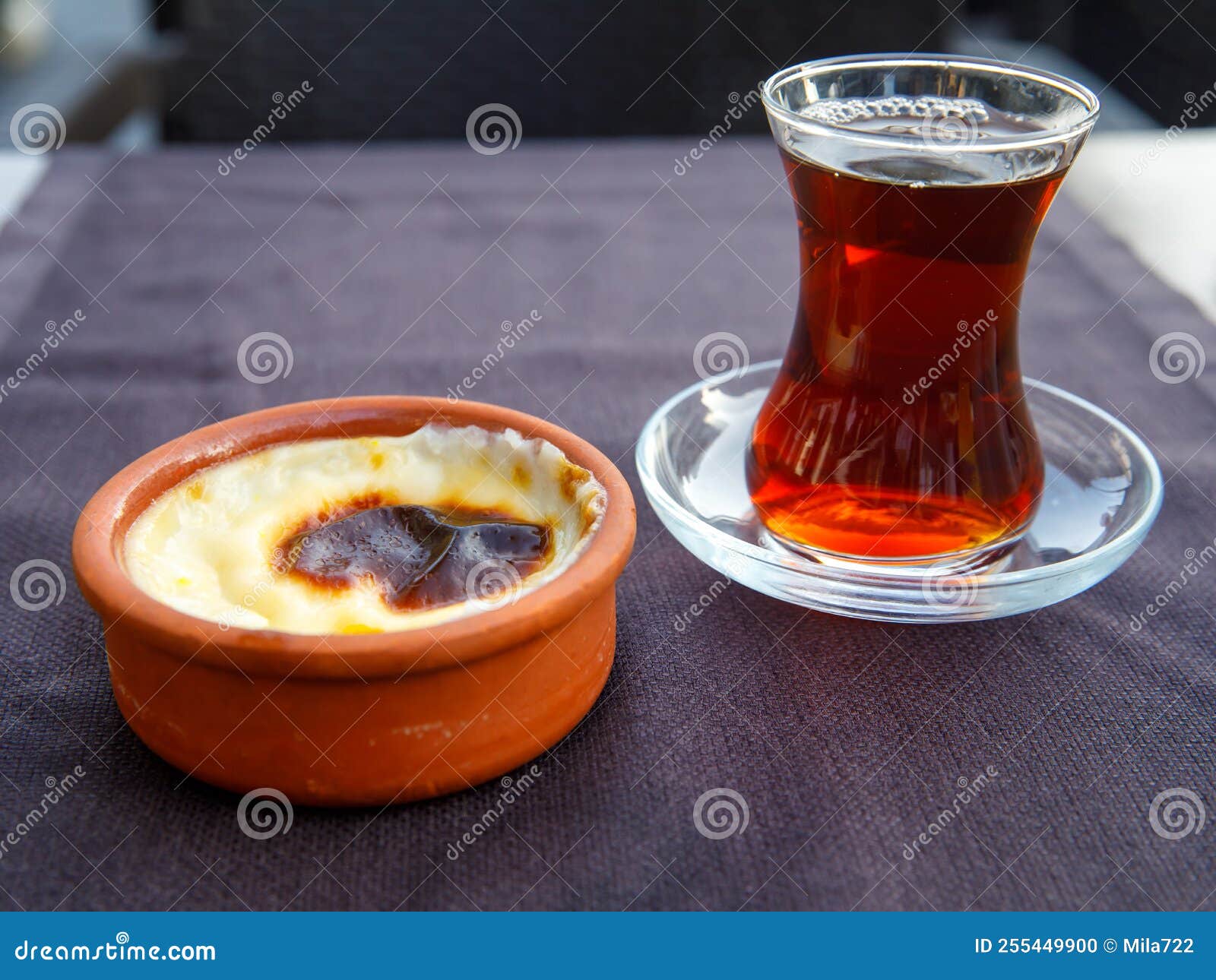 Baked Rice Pudding Turkish Milky Dessert Sutlac in Earthenware