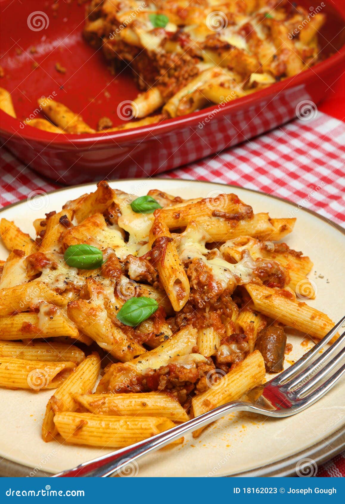 Baked Rigatoni Pasta Meal stock image. Image of check - 18162023