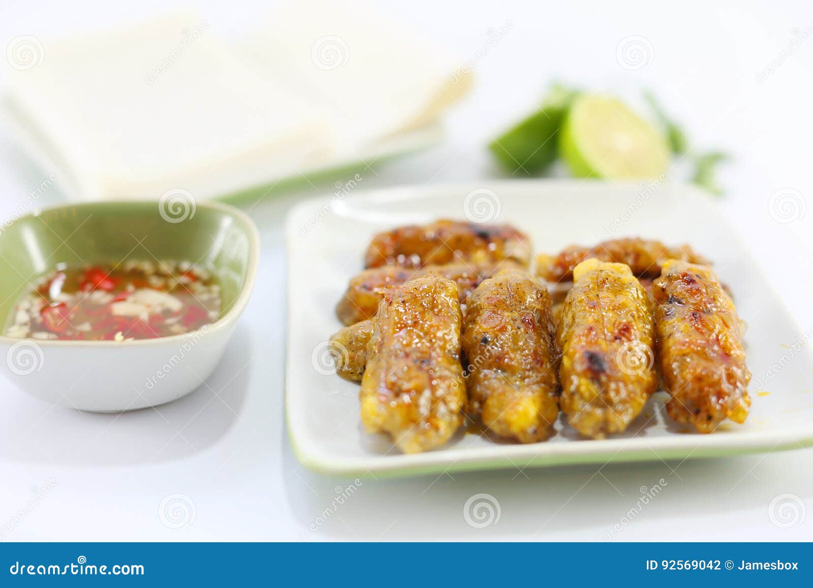 Baked Rolls in Vietnamese Style with Fish Sauce and Lime Stock Photo