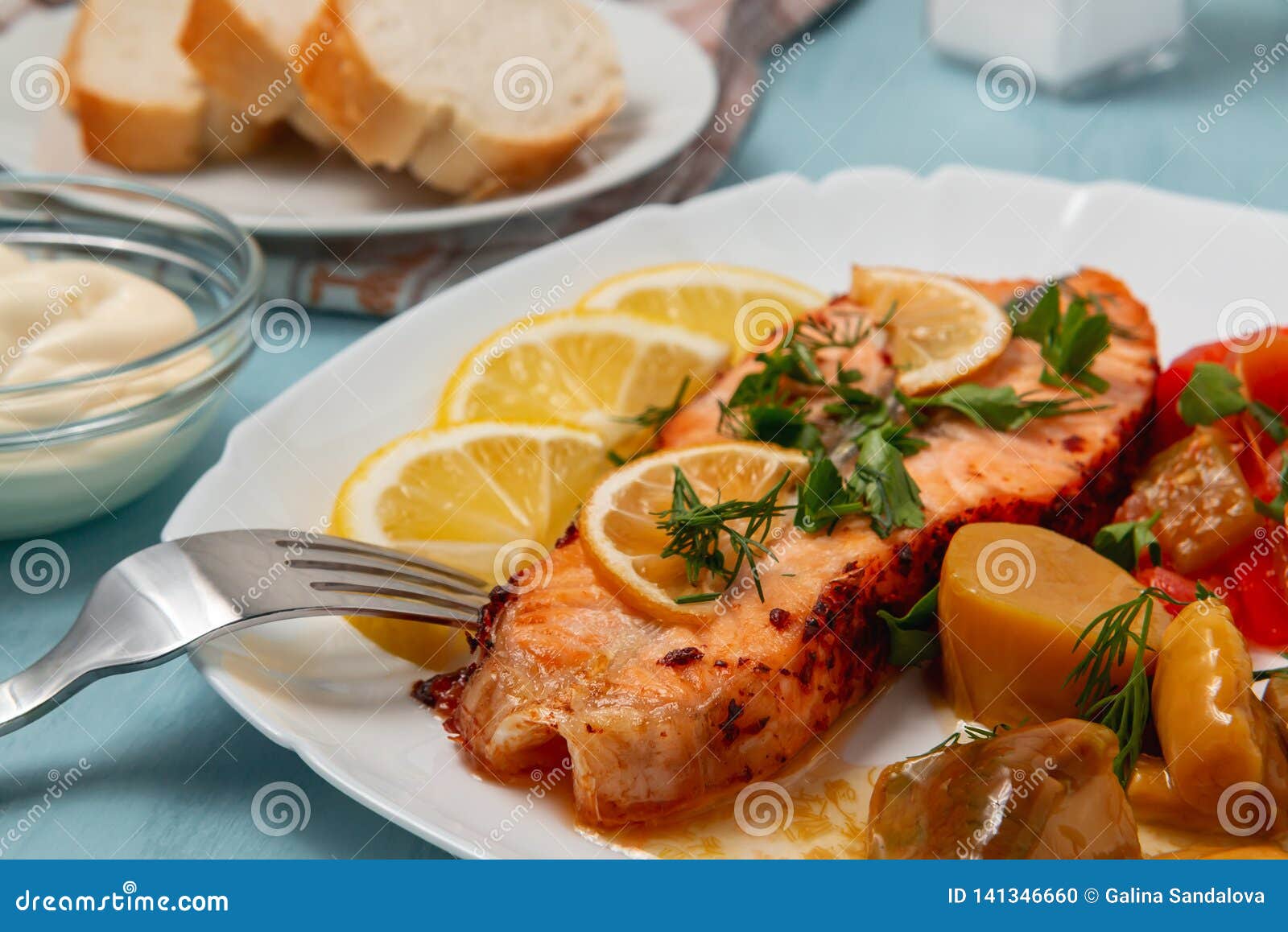 Baked Salmon Fillet Medallion with Salad of Pickled Vegetables and ...