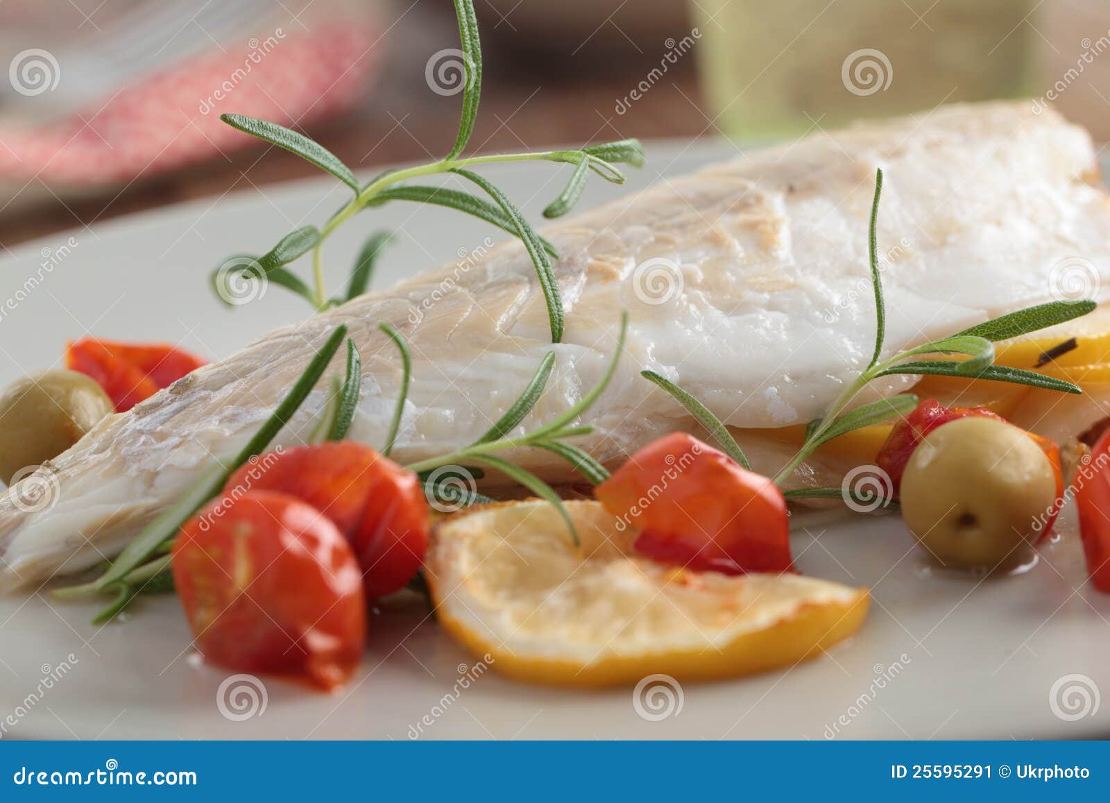 Baked Sea Bass with Vegetables Stock Image Image of green, food 25595291