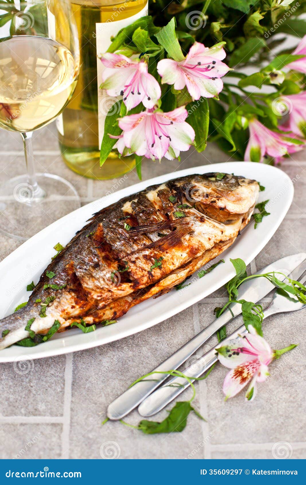 Baked sea bream stock image. Image of plate, fresh, cooked 35609297