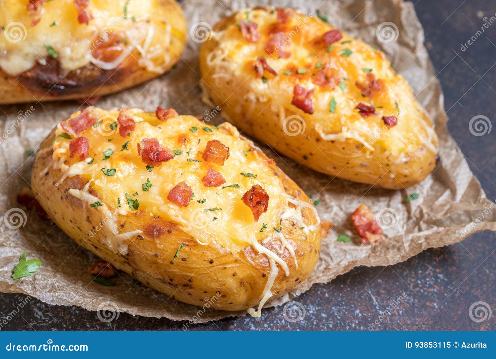 Baked Stuffed Potatoes with Cheese and Bacon Stock Image Image of