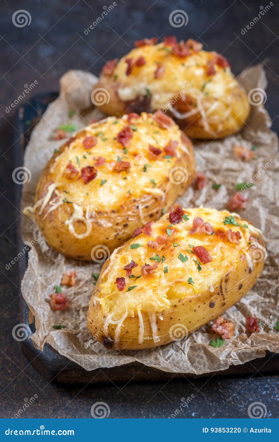 Baked Stuffed Potatoes with Cheese and Bacon Stock Photo Image of