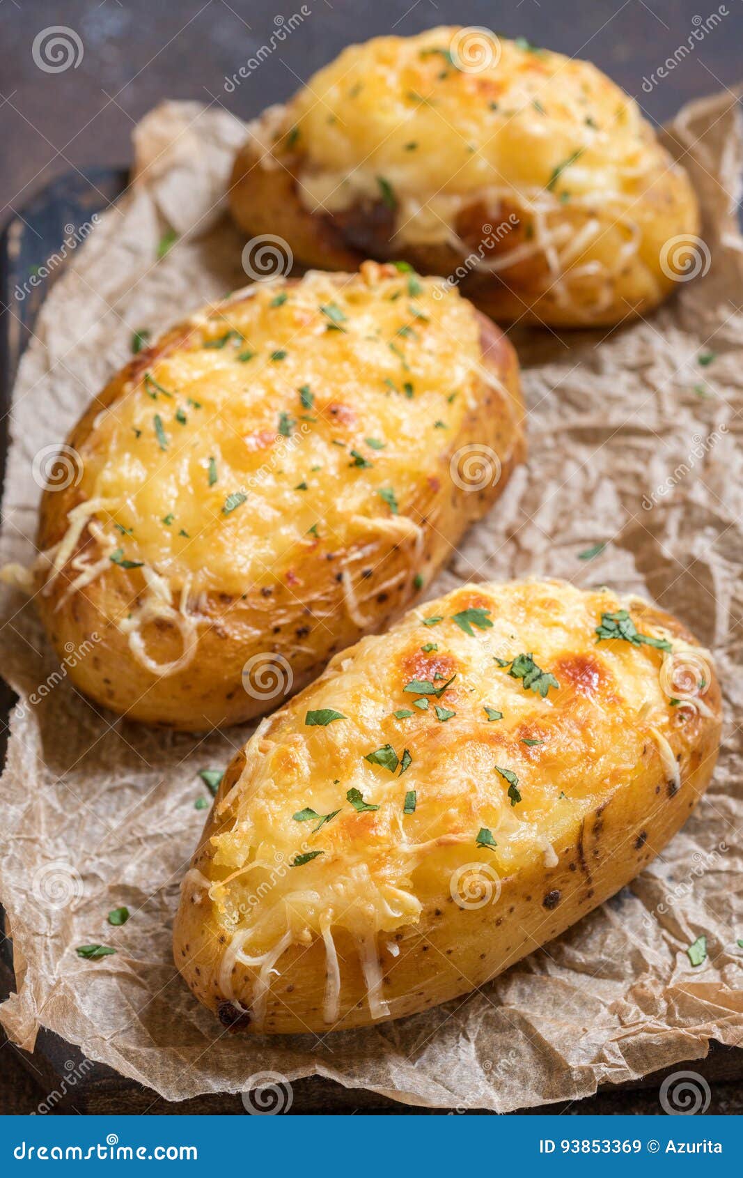 Baked Stuffed Potatoes with Cheese and Bacon Stock Image Image of