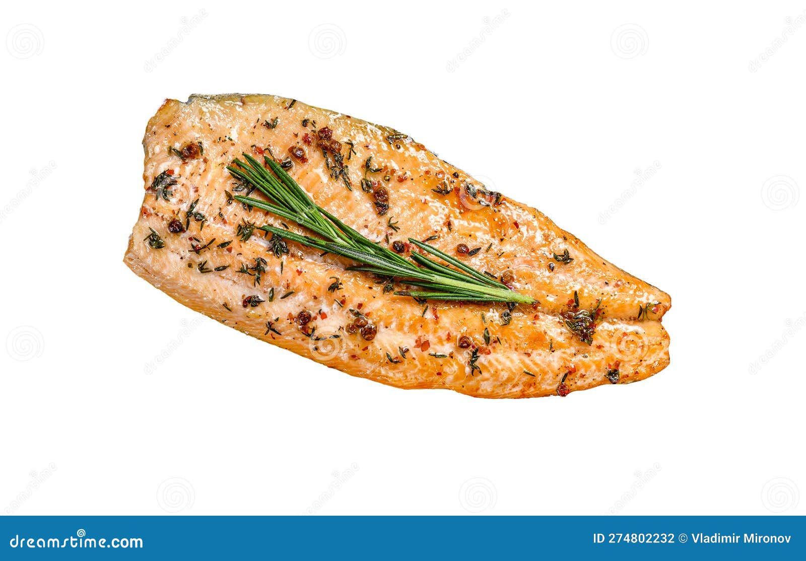 Baked Trout Fillet on a Cutting Board. Isolated on White Background