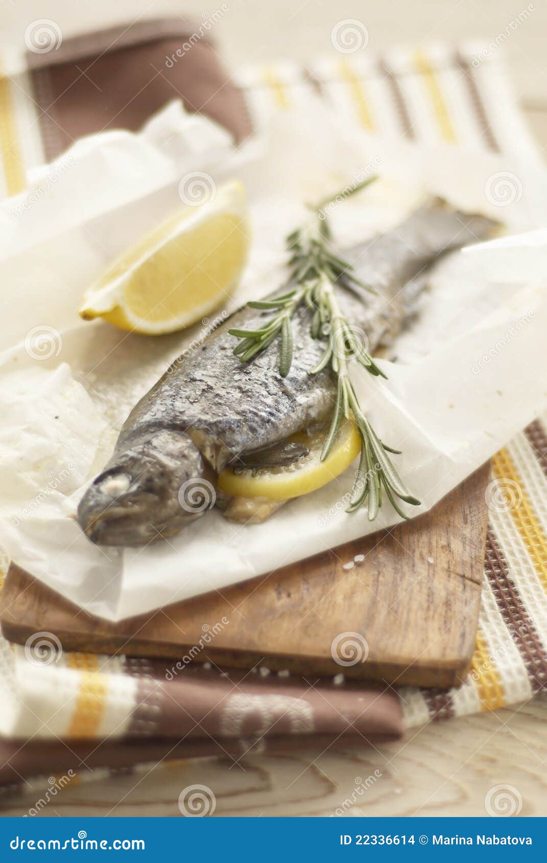 Baked Trout in Parchment with Lemon and Rosemary Stock Photo Image of