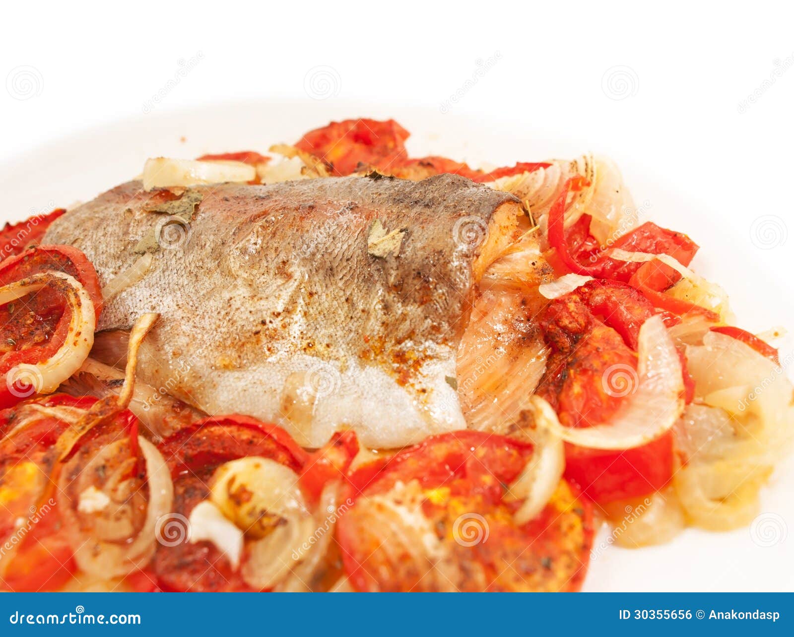 Baked Trout with Tomatoes and Onion for Mediterranean Recipe Stock