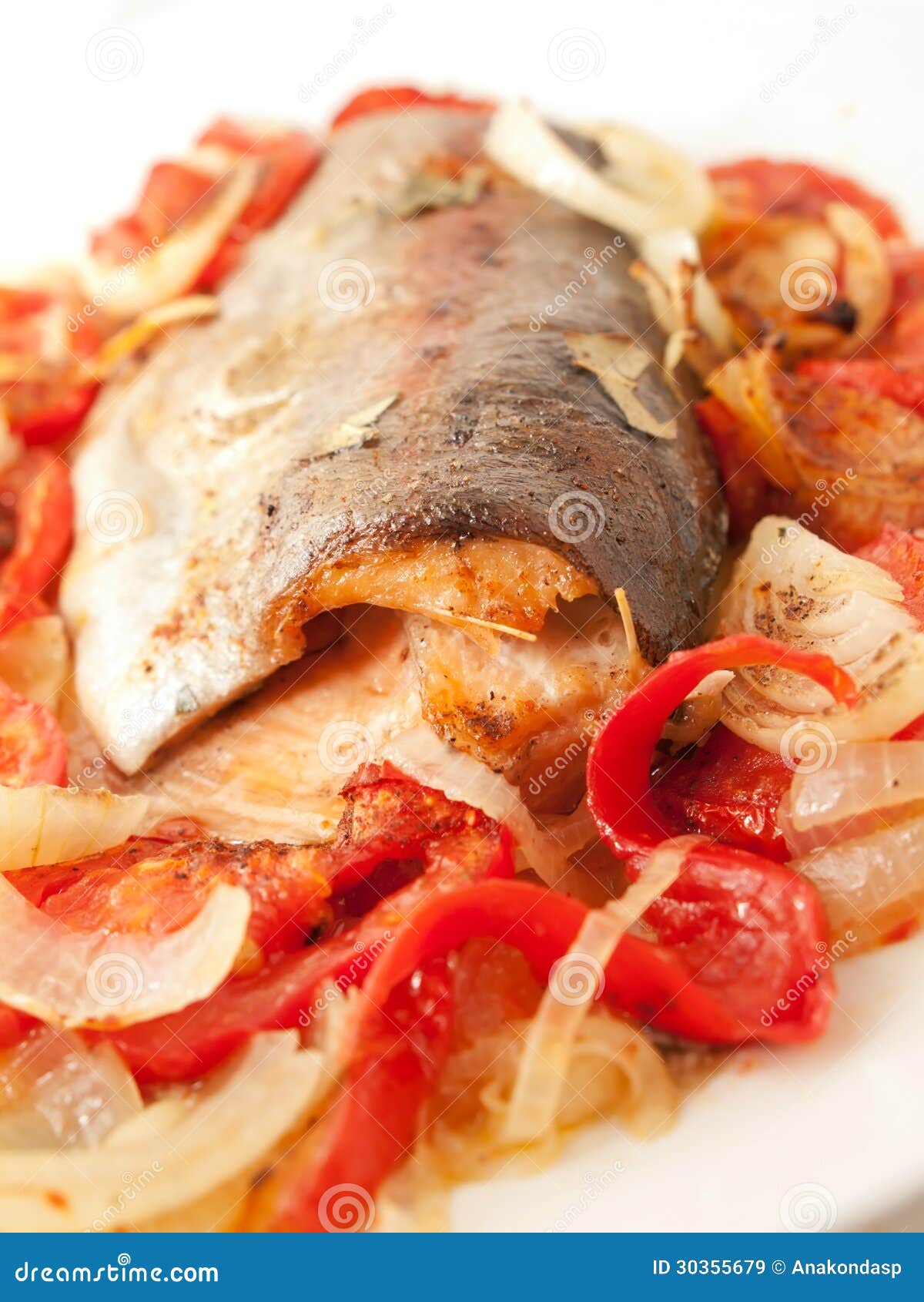 Baked Trout with Tomatoes and Onion for Mediterranean Recipe Stock