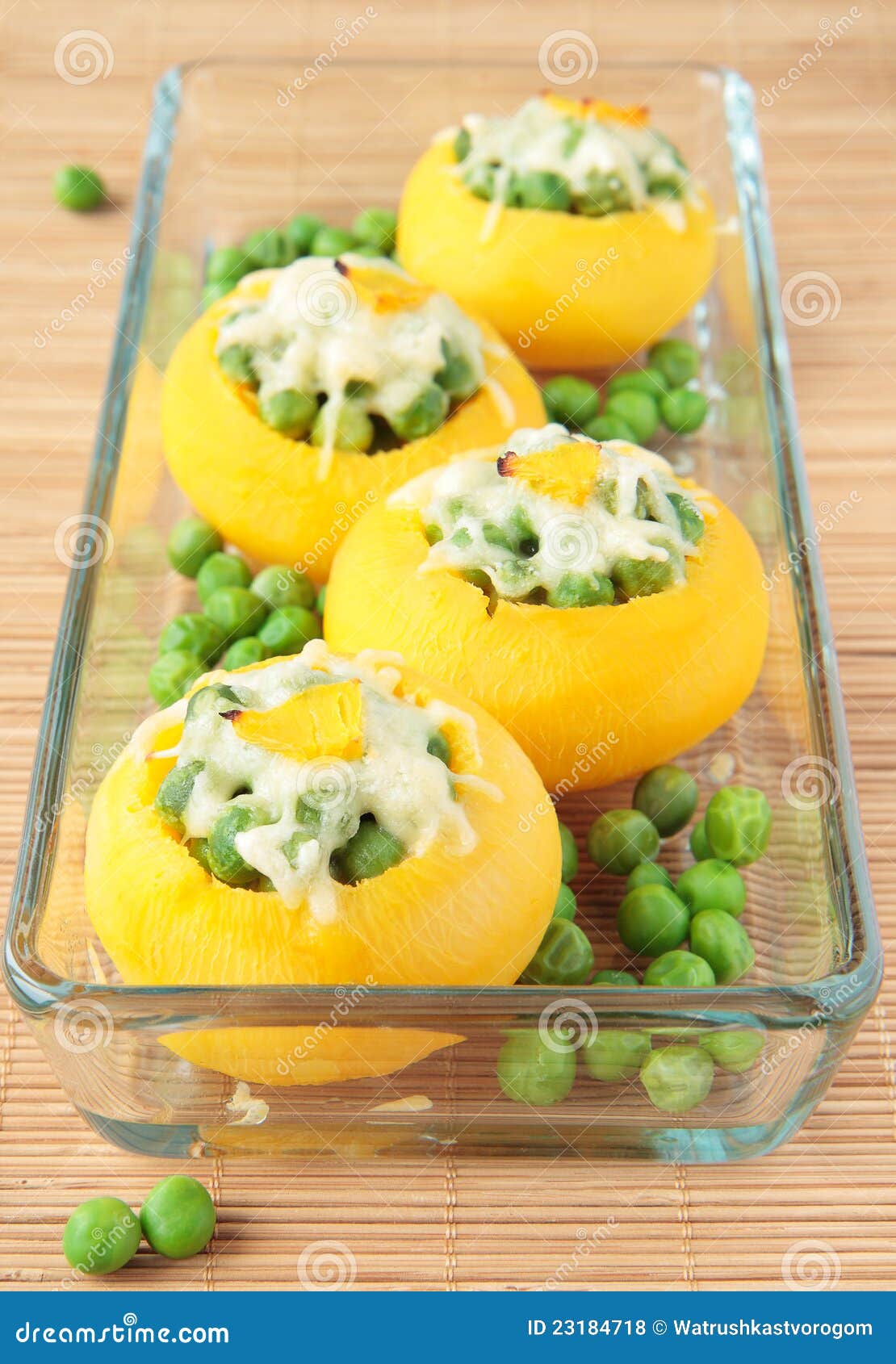 Baked Turnips, Stuffed with Green Peas and Cheese Stock Photo Image