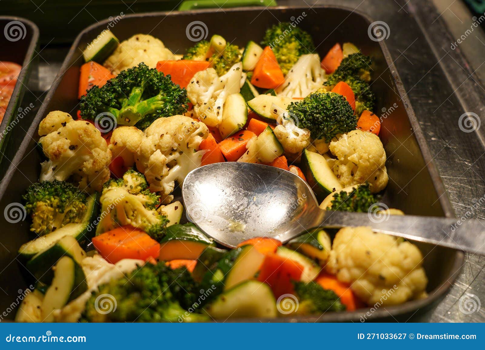 Baked Vegetables on Serving Tray with Spoon. Stock Image Image of