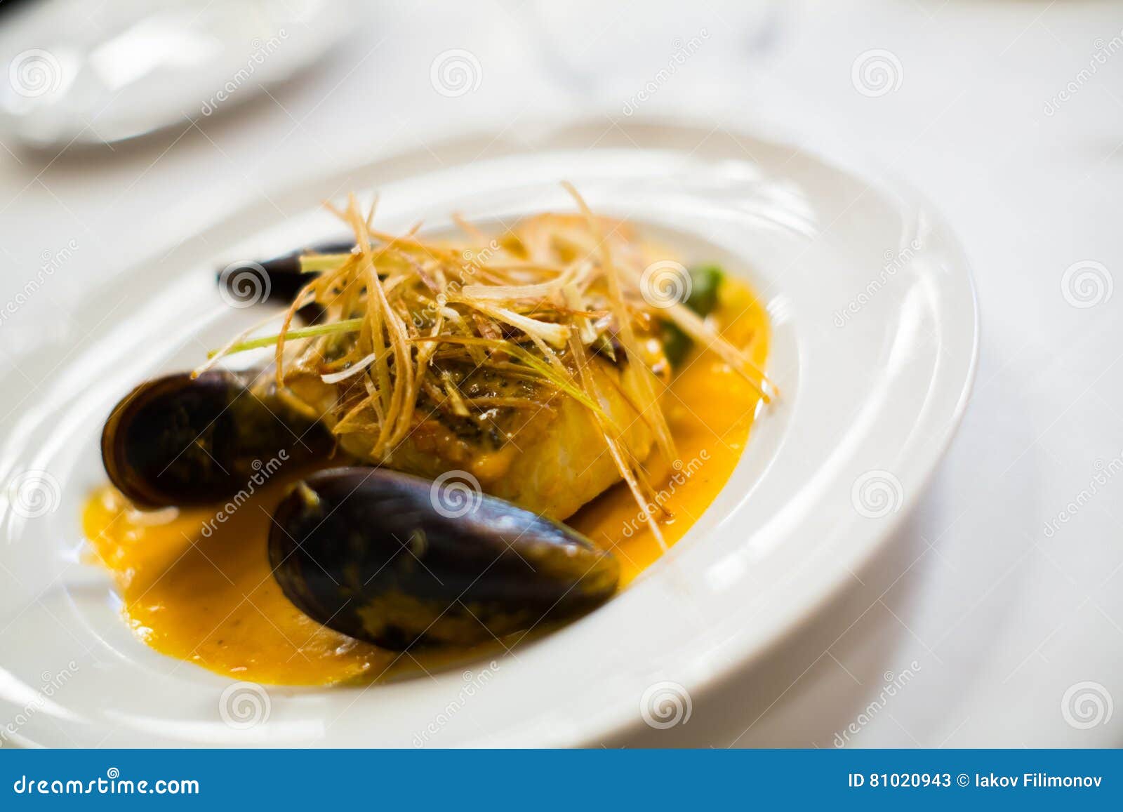 Baked White Fish with Mussels Stock Image Image of fillet, mollusk