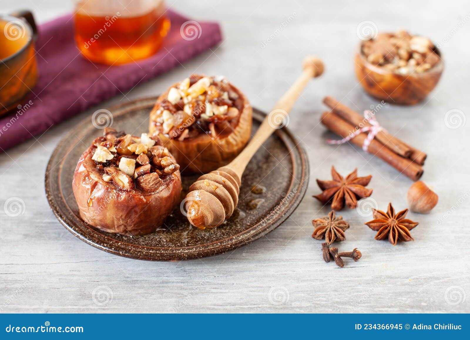 Baked Winter Apples with Raisins, Almonds and Honey Stock Image Image