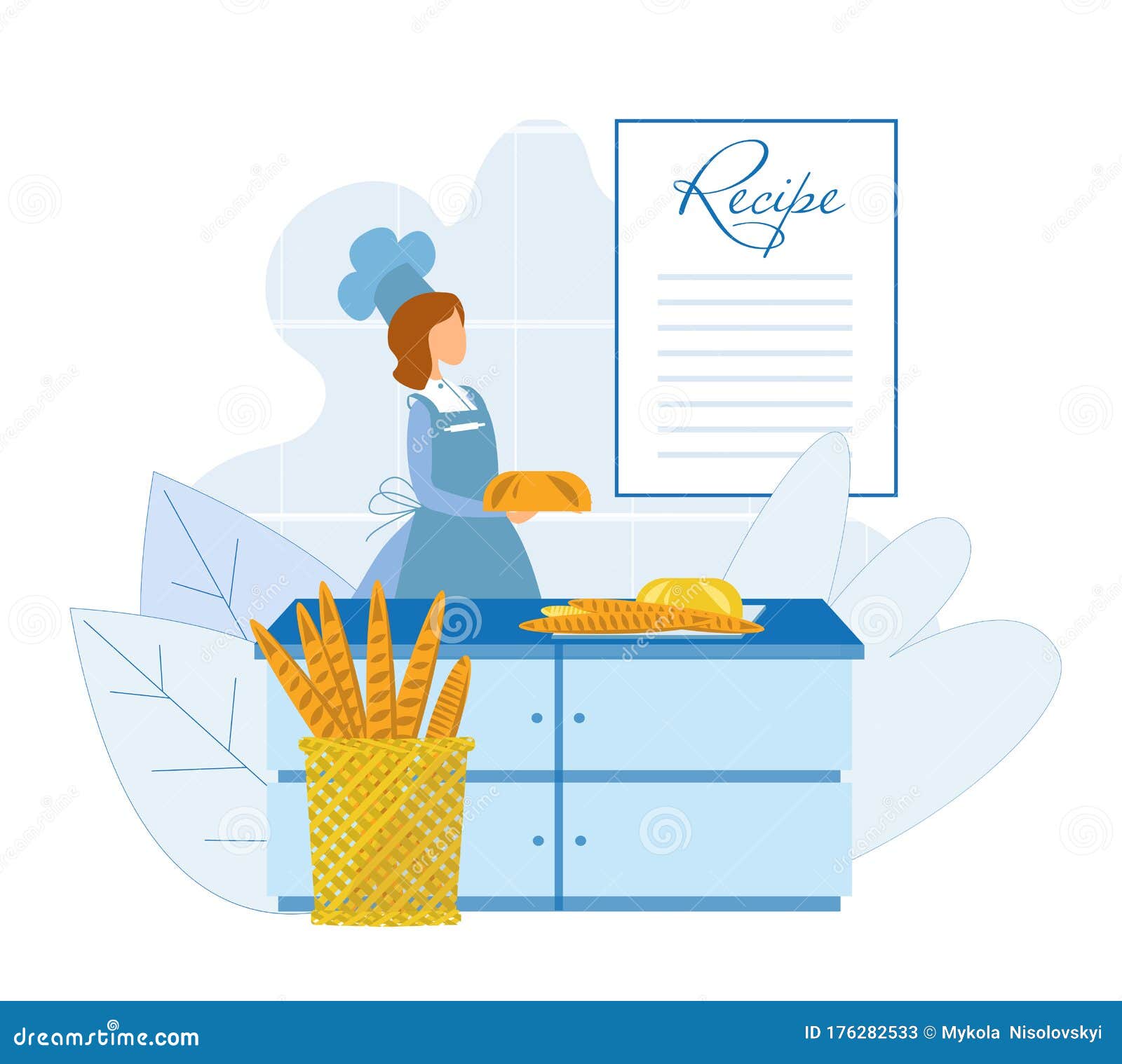 Baker Chef Shows Cooking Classes for Baking Bread Stock Vector Illustration of food, cookie