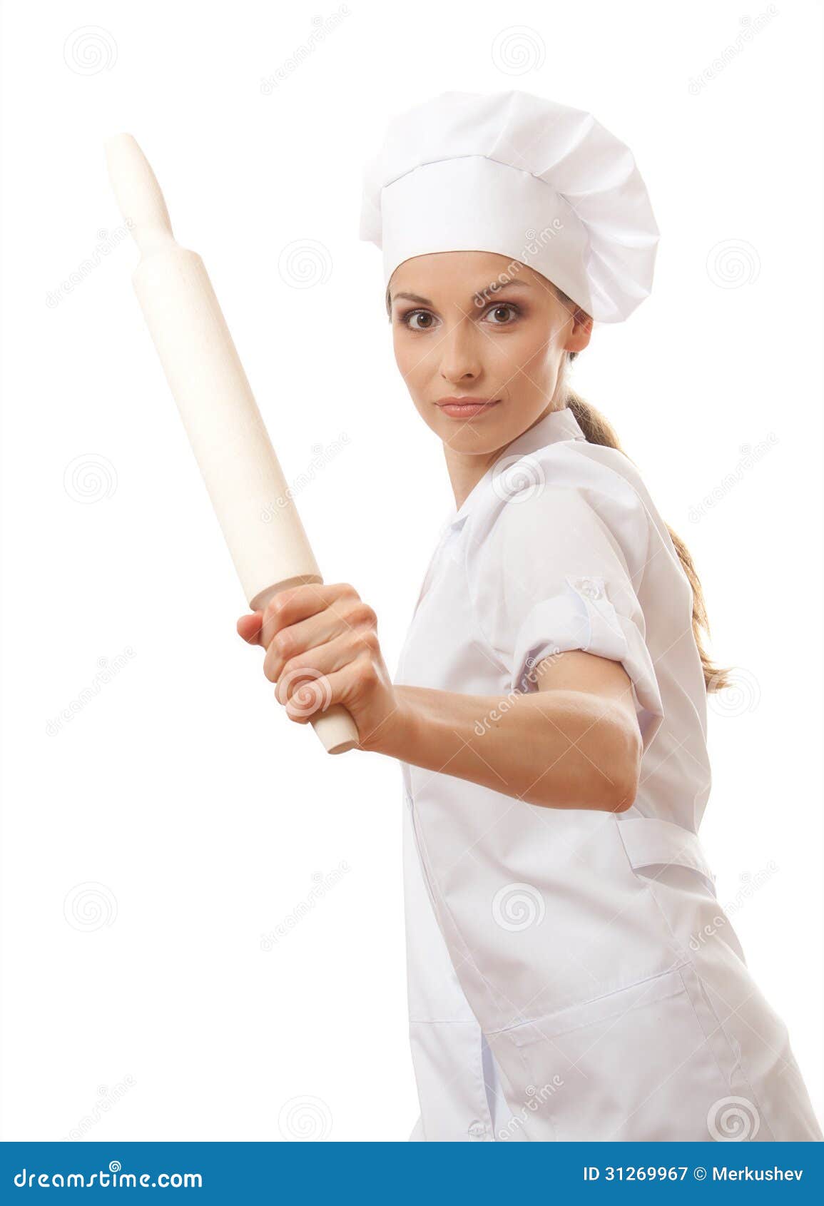 Baker / Chef Woman Holding Baking Rolling Pin Royalty Free Stock ...