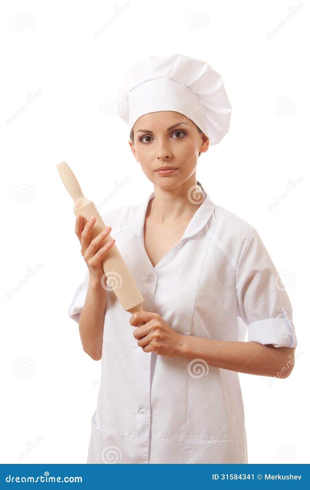 Baker / Chef Woman Holding Baking Rolling Pin Stock Image - Image of ...