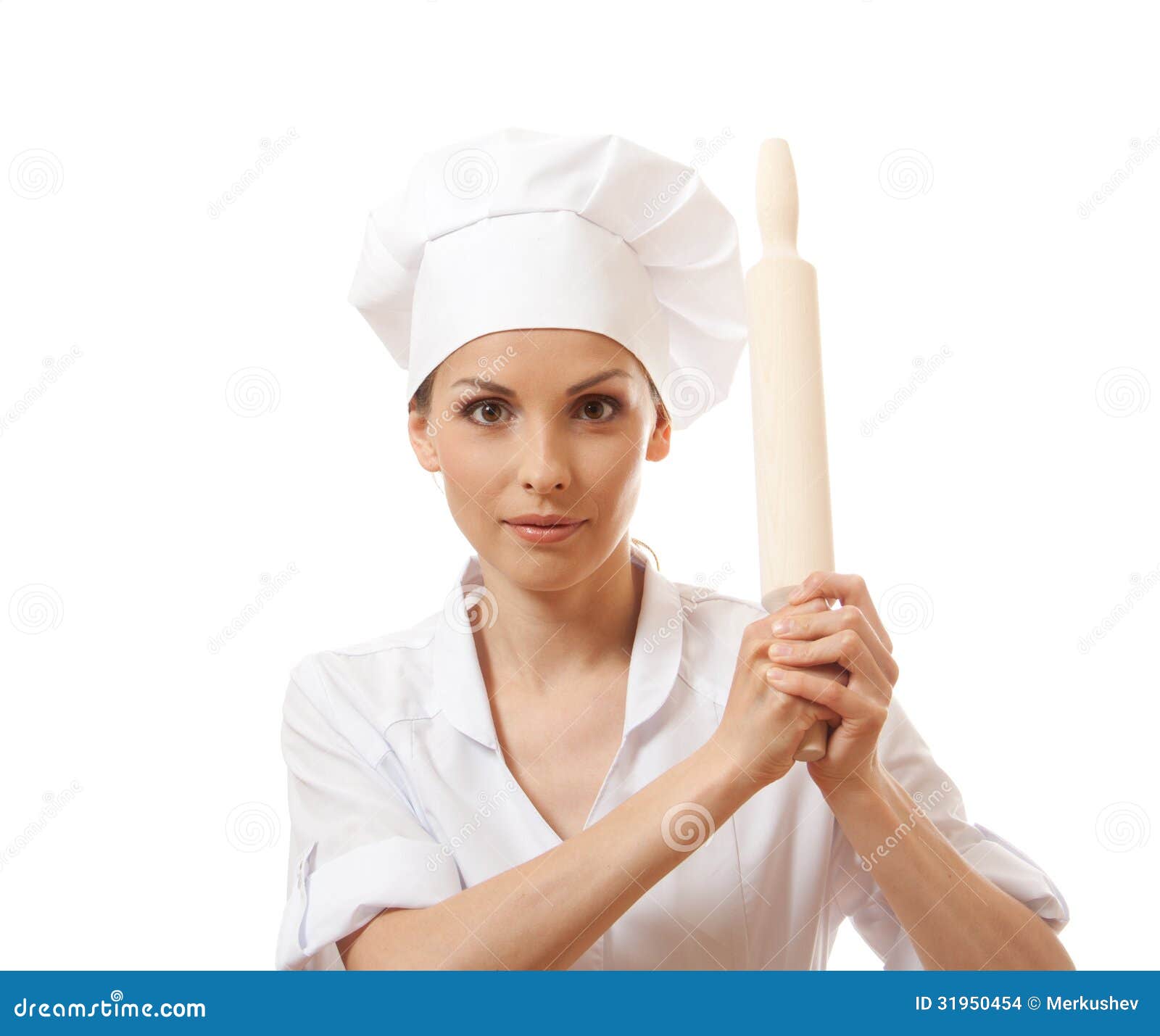 Baker / Chef Woman Holding Baking Rolling Pin Stock Photo - Image of ...