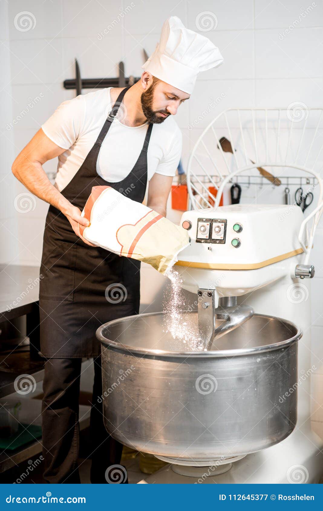 Baker Filling Flour into the Kneader Stock Image Image of bread