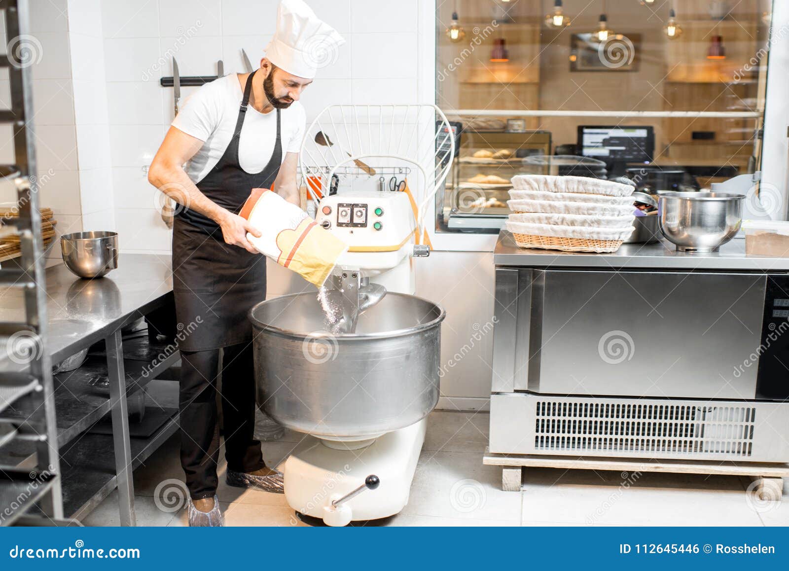 Baker Filling Flour into the Kneader Stock Photo Image of factory