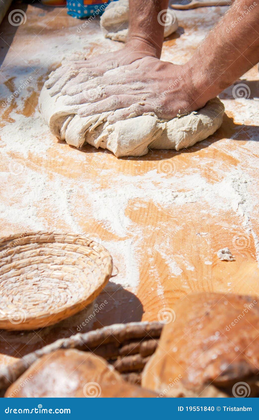 Baker hands kneading dough stock photo. Image of wood 19551840