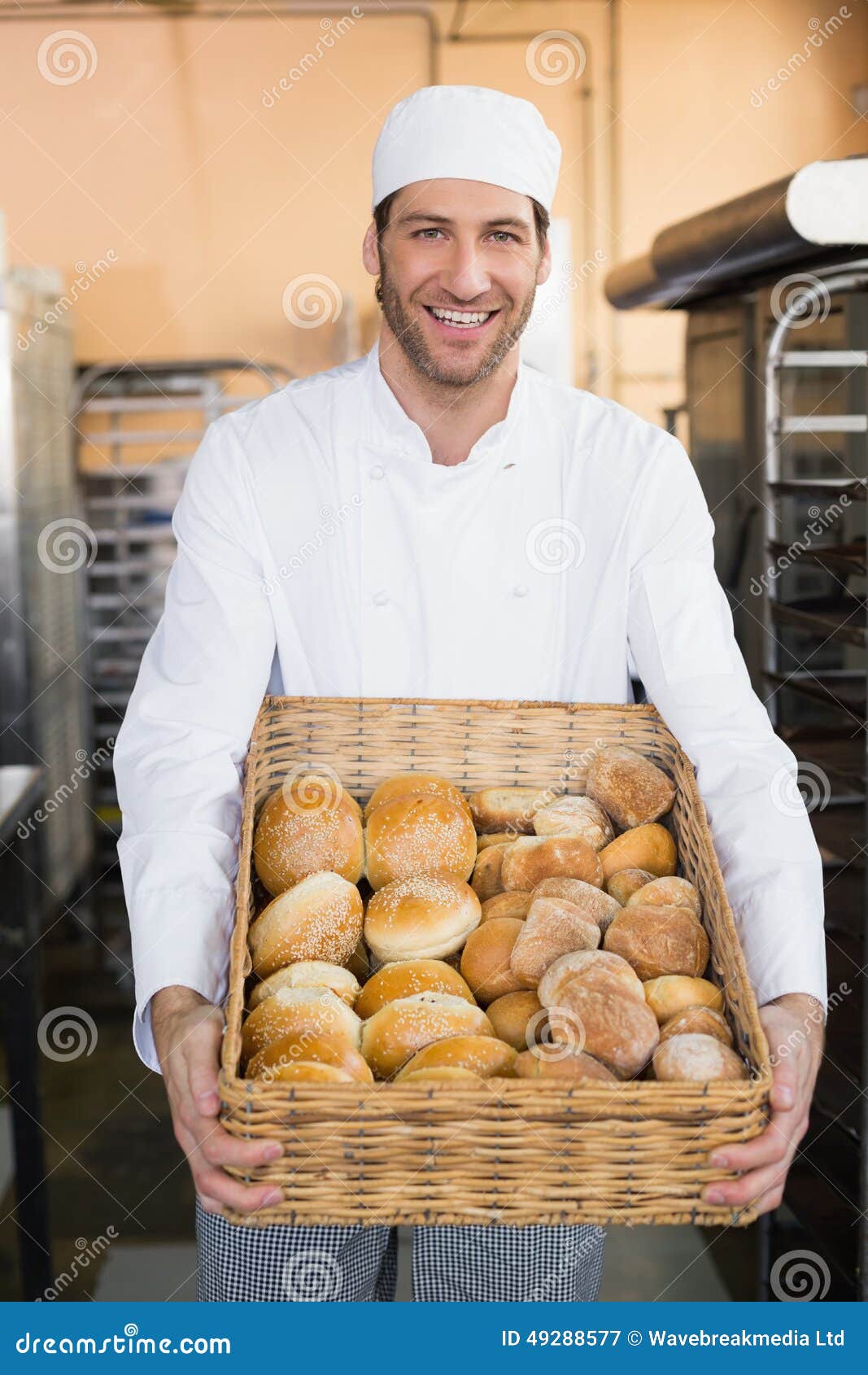 Baker Holding Basket of Bread Stock Image Image of portrait, loaf