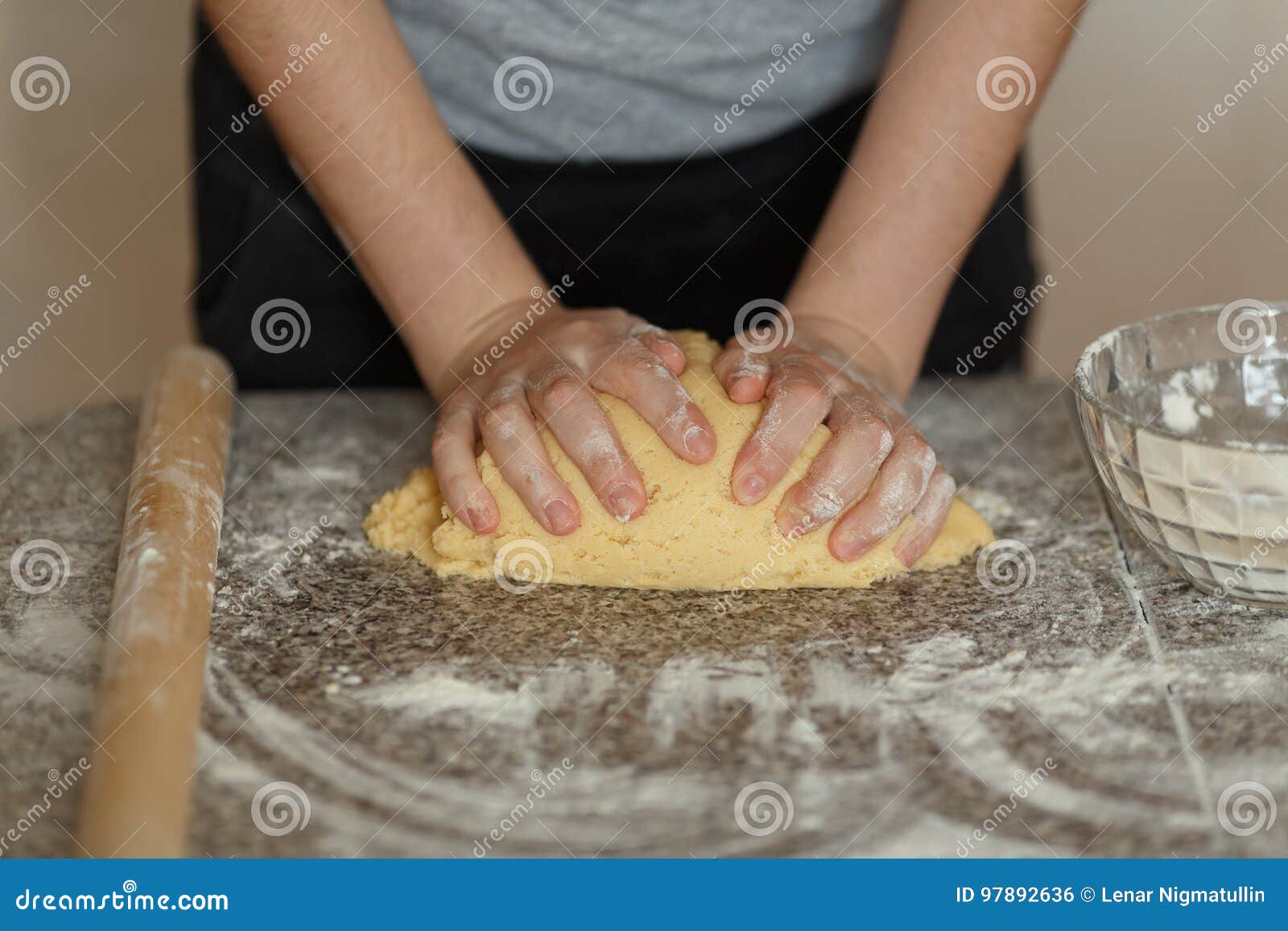 Baker Kneading Dough in Flour on Table Stock Photo Image of cook