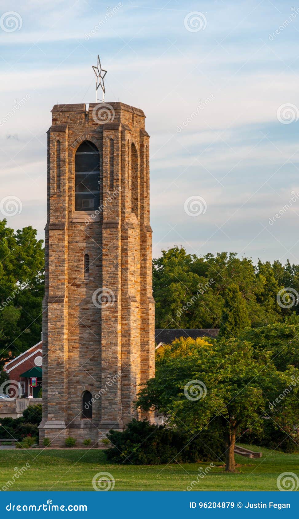 baker park memorial carillon bell tower at sunset - frederick, maryland