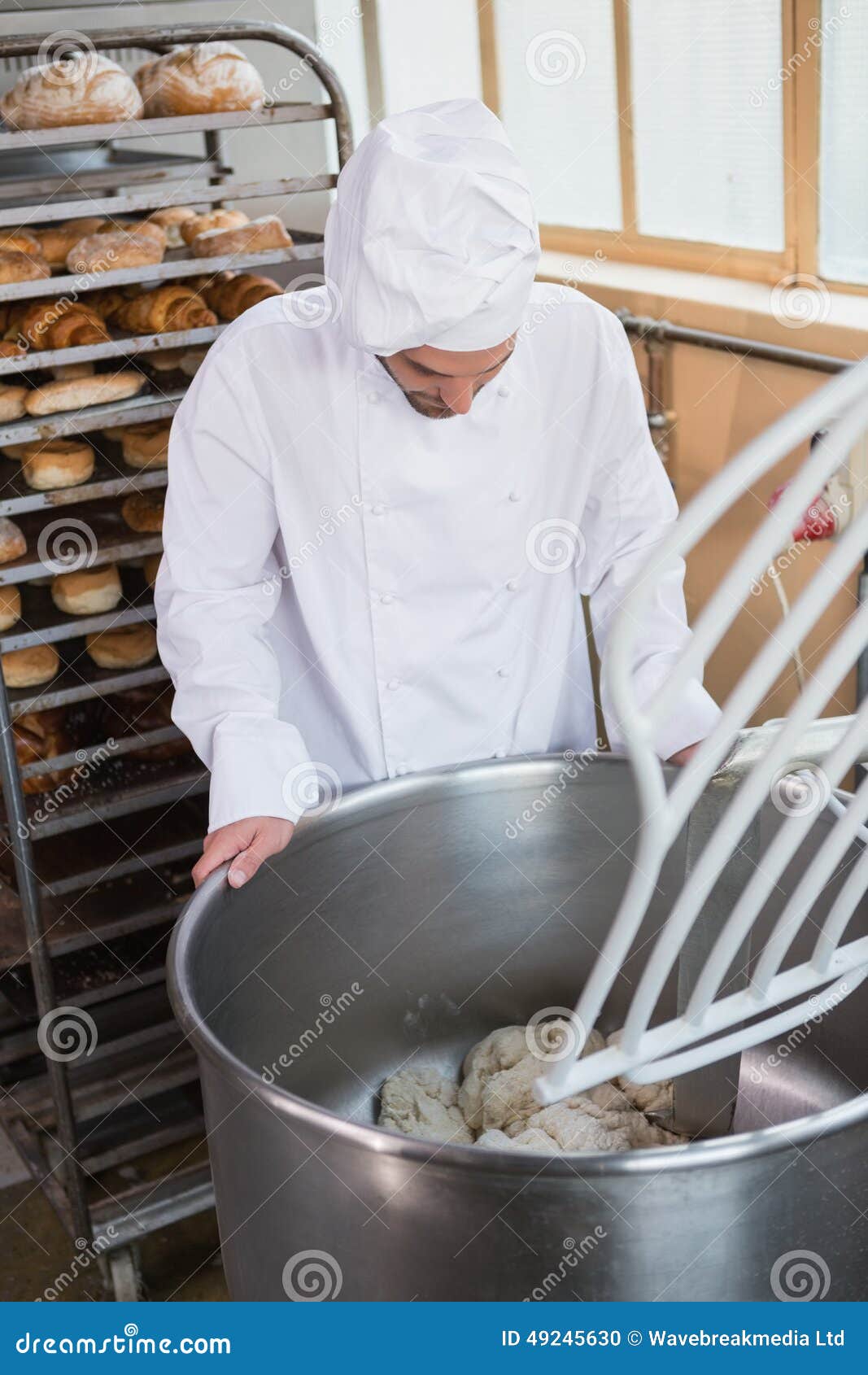Baker Preparing Dough in Industrial Mixer Stock Photo Image of chef