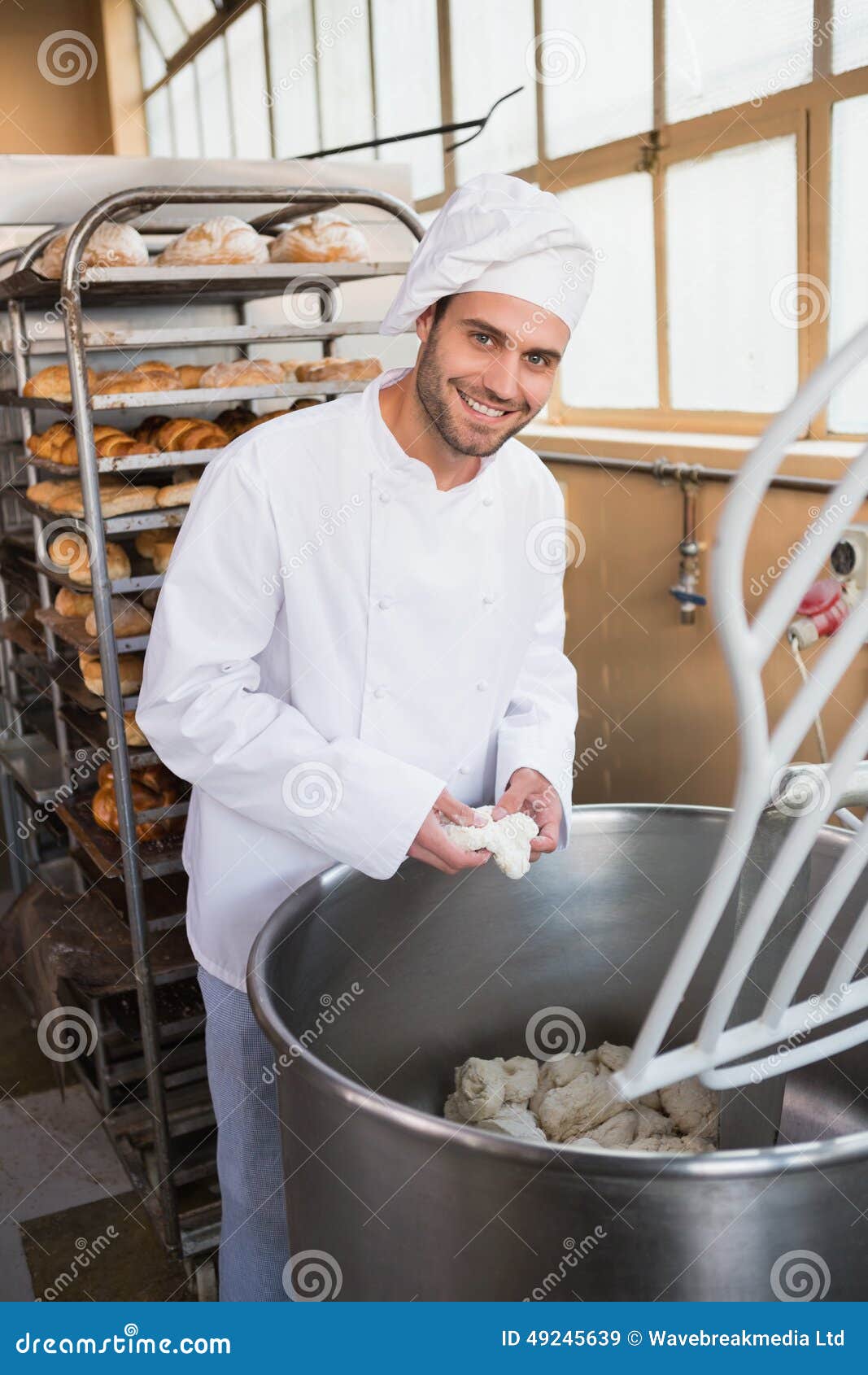 Baker Preparing Dough in Industrial Mixer Stock Image Image of person