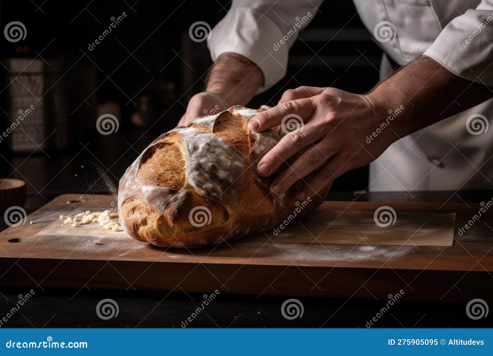 A Baker, Shaping and Scoring a Loaf of Bread into Diamonds Stock