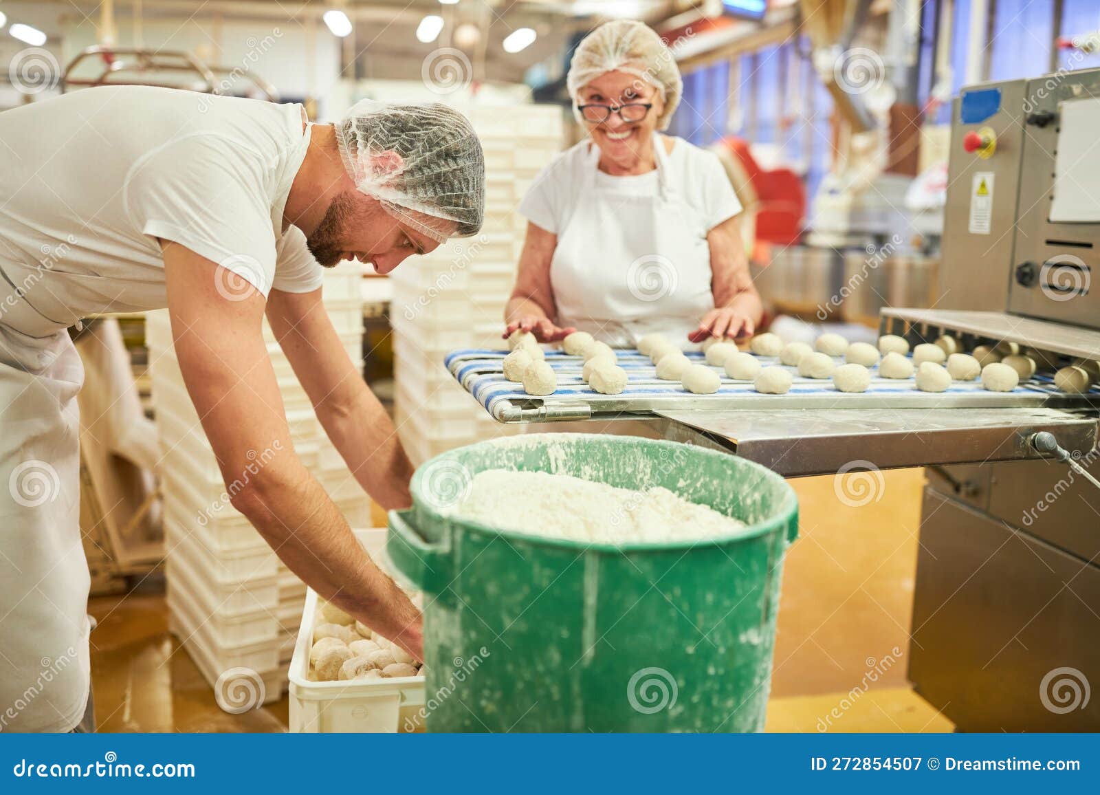 Baker Team with Apprentice on the Conveyor Belt Baking the Rolls Stock Image Image of food