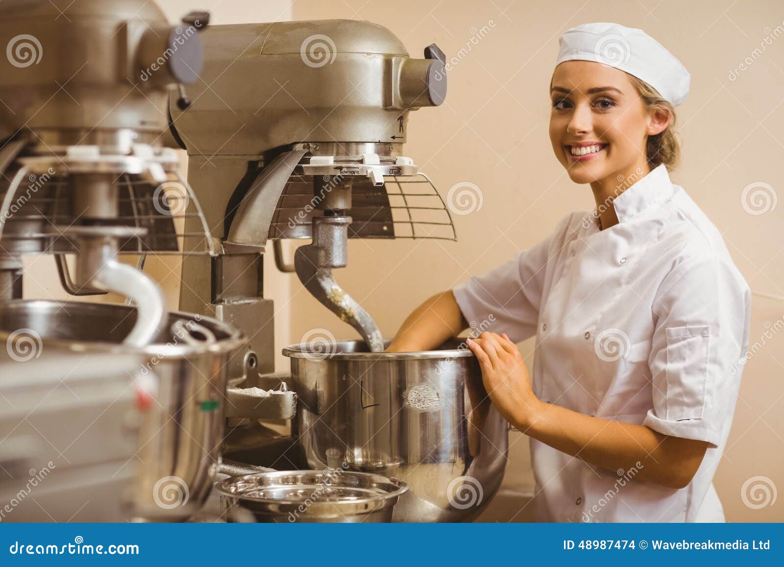 Baker Using Large Mixer To Mix Dough Stock Photo Image of chef, adult