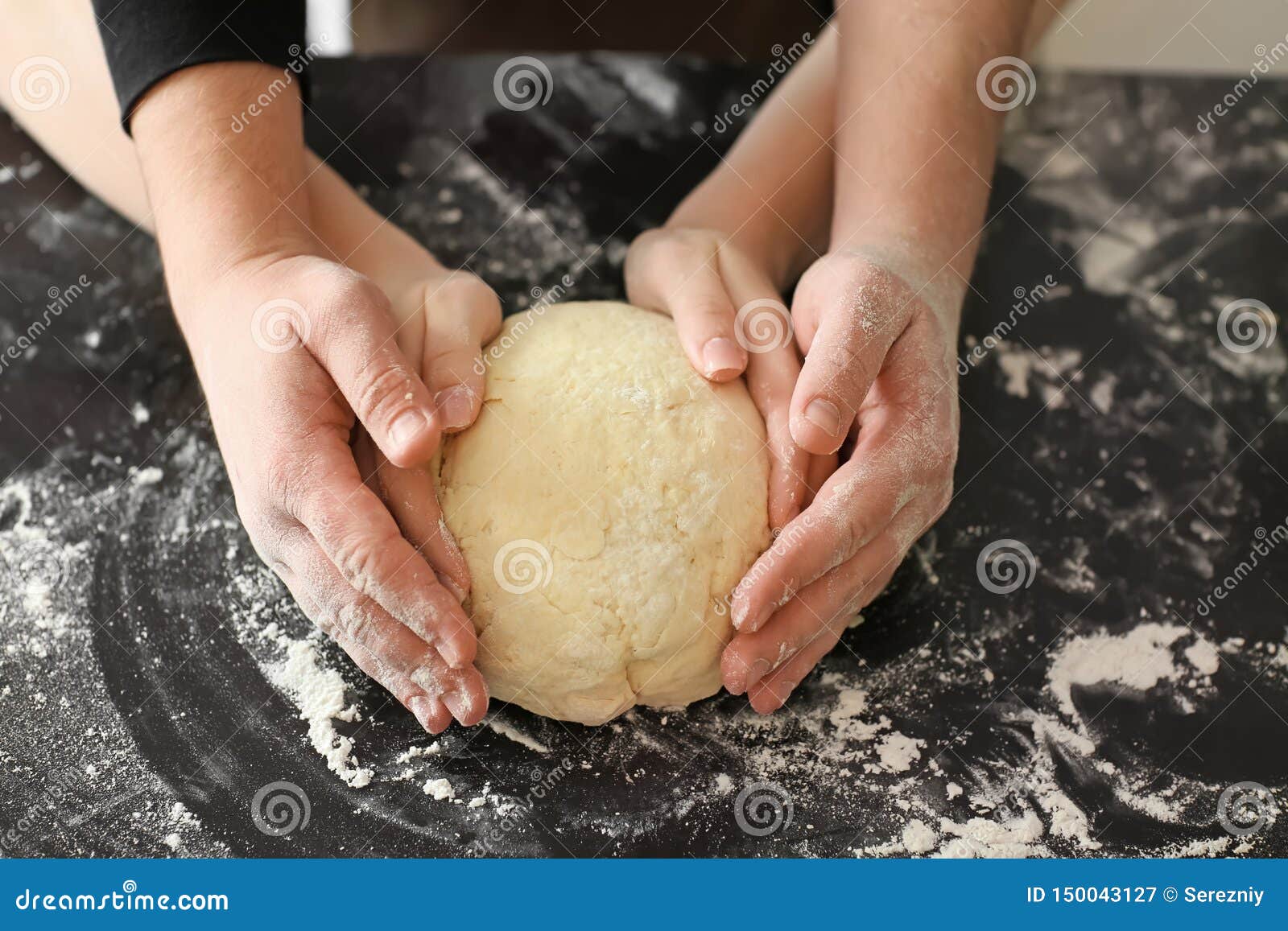 Bakers Kneading Dough on Kitchen Table Stock Image Image of nutrient
